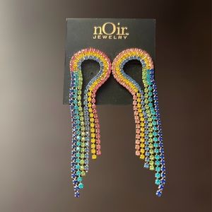*NWT* nOir Earrings Fringe multicolor rainbow crystal Pride Cascade waterfall